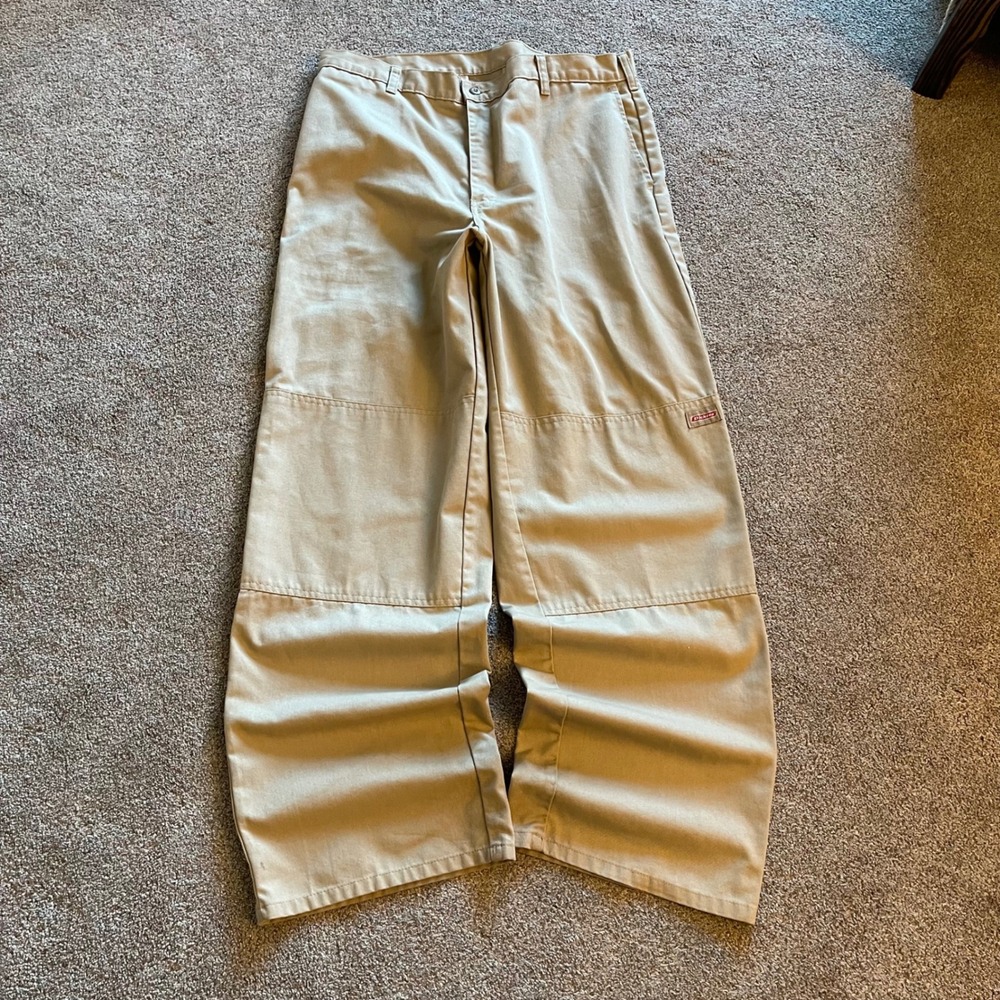Mens Loose Fit Dickies Double Knee Work Pants 36x32 Khaki Tan Straight Leg